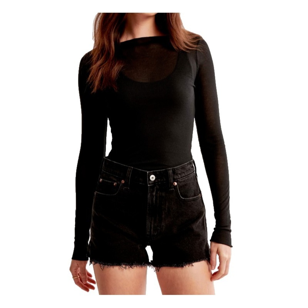 Abercrombie Curve Love Mom Shorts High Rise Black Denim Plus Sz 24W Raw Hem NWT